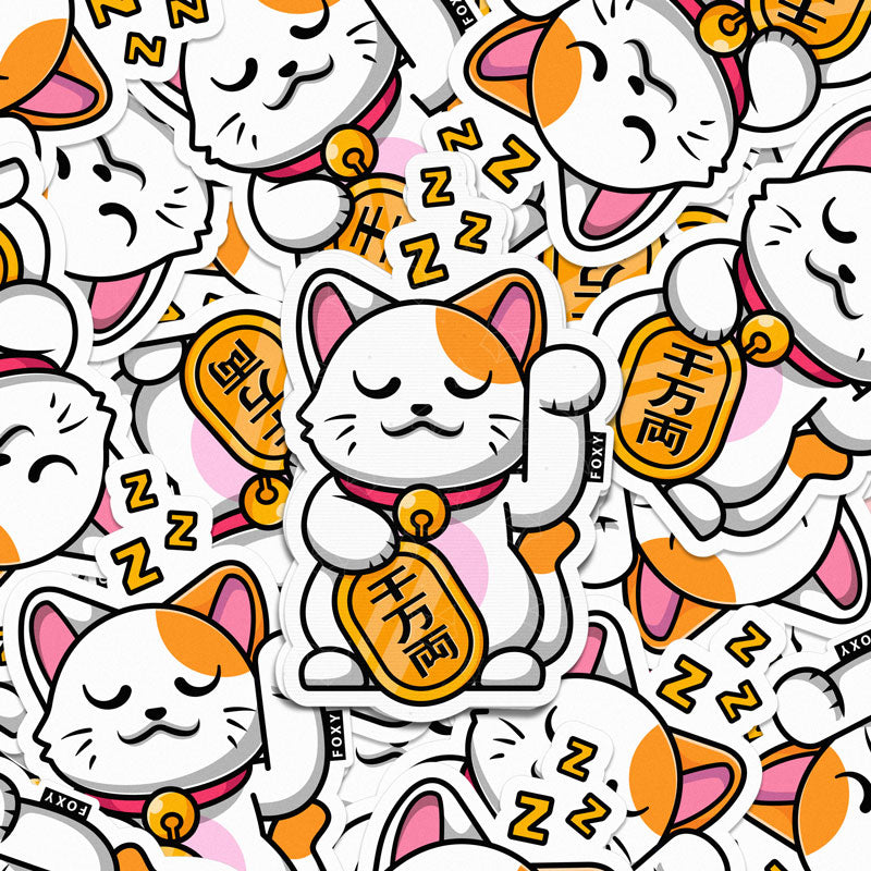 Lucky Sleepy Cat - Sticker