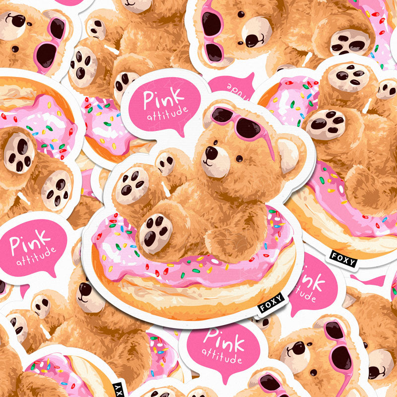 Pink Attitude Teddy - Sticker